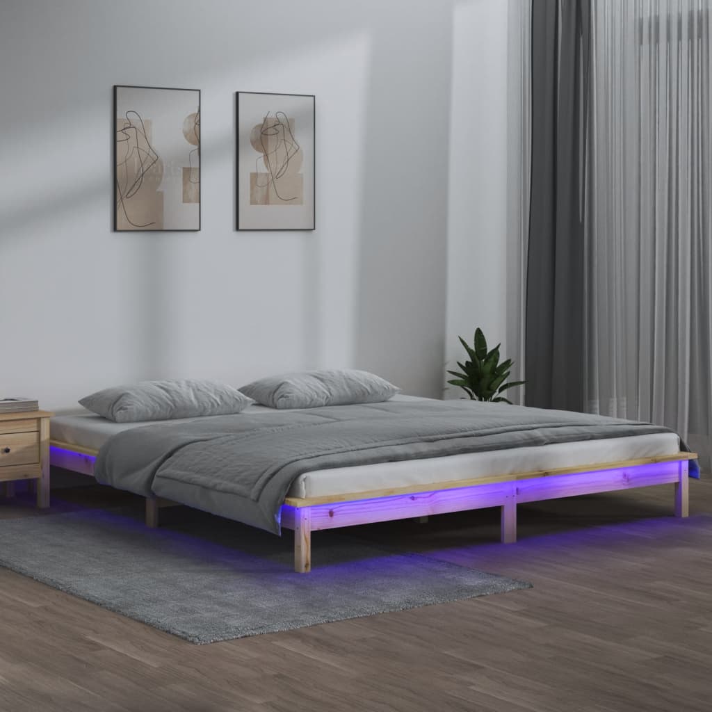 solid wood bed with LEDs 140x190 cm