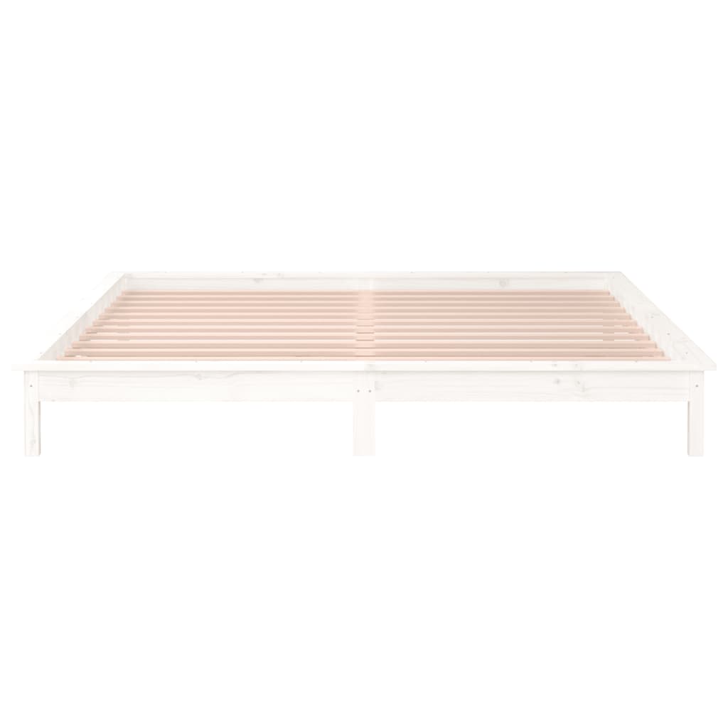 Solid wood bed with LEDs White 140x190 cm