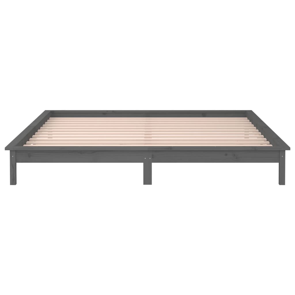 Solid wood bed with LEDs Grey 140x190 cm