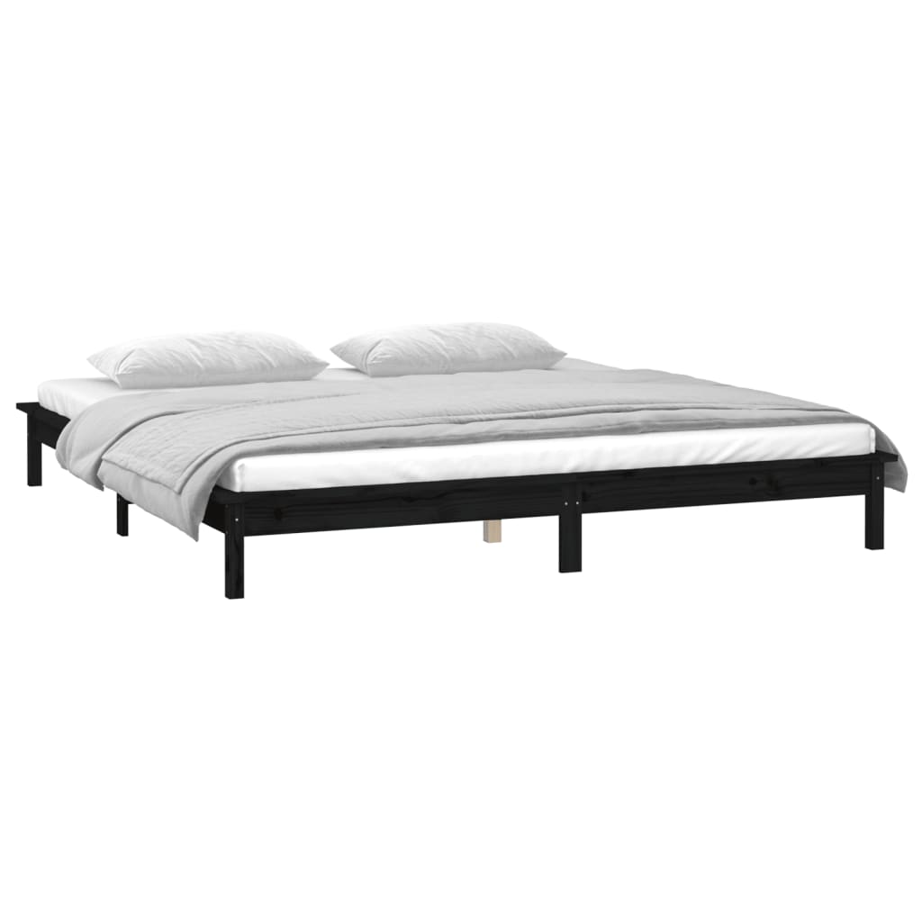 Solid wood bed with LEDs Black 140x190 cm