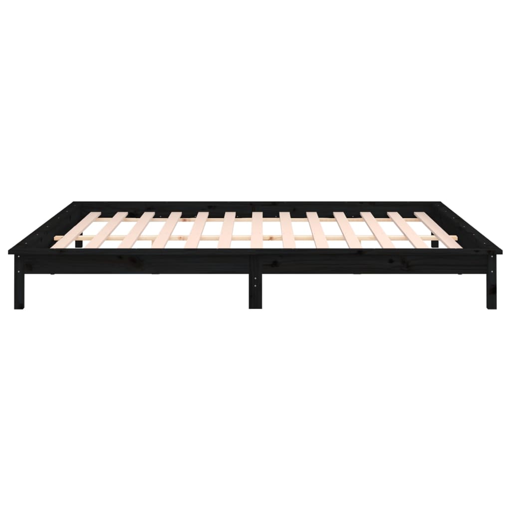 Solid wood bed with LEDs Black 140x190 cm