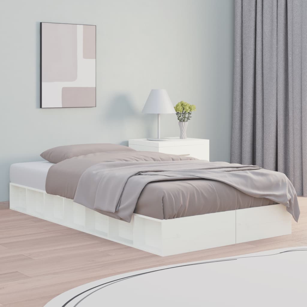 Solid Wood Bed White 100x200 cm