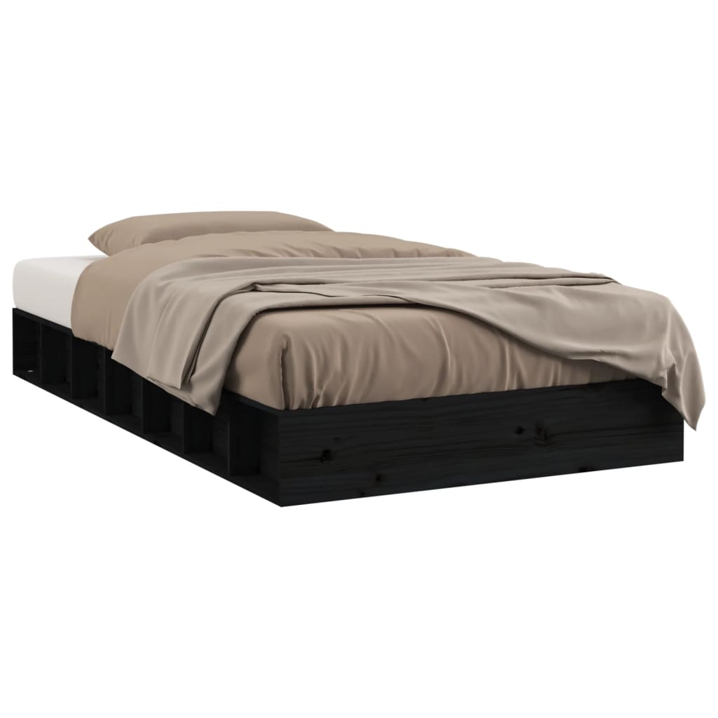 Solid Wood Bed Black 90x200 cm