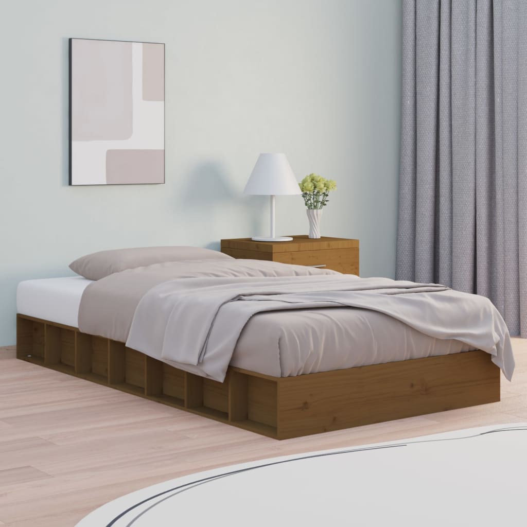 solid wood bed honey brown 75x190 cm