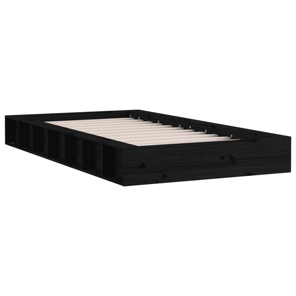 Solid Wood Bed Black 75x190 cm