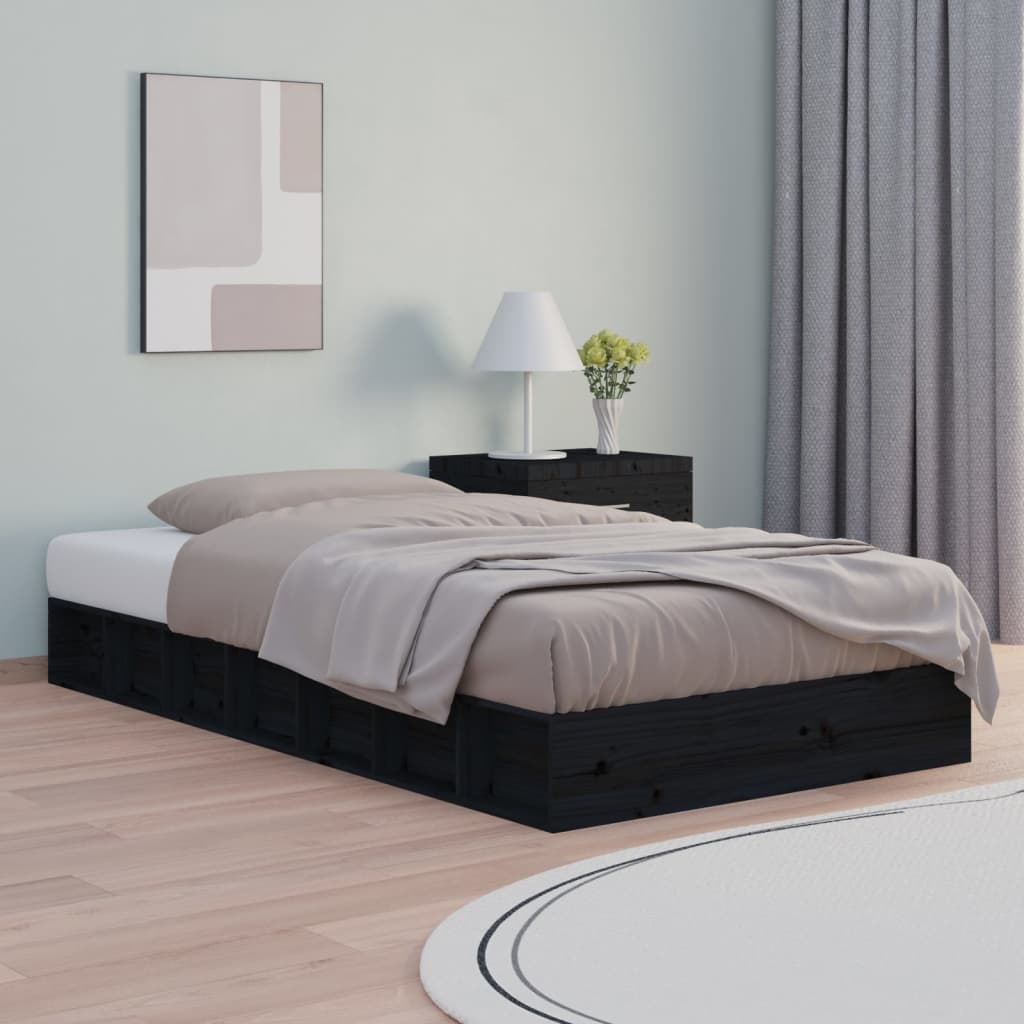 Solid Wood Bed Black 75x190 cm