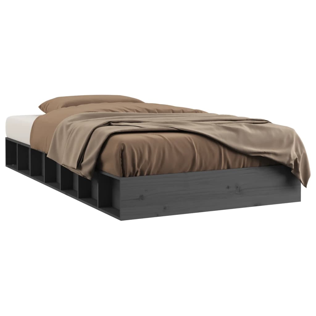 Solid wood bed gray 135x190 cm