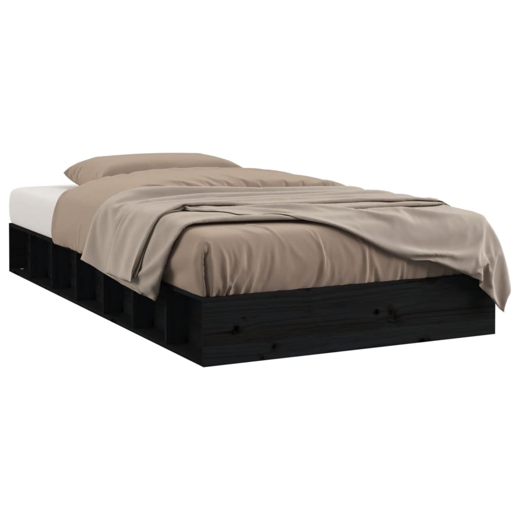 Solid Wood Bed Black 135x190 cm