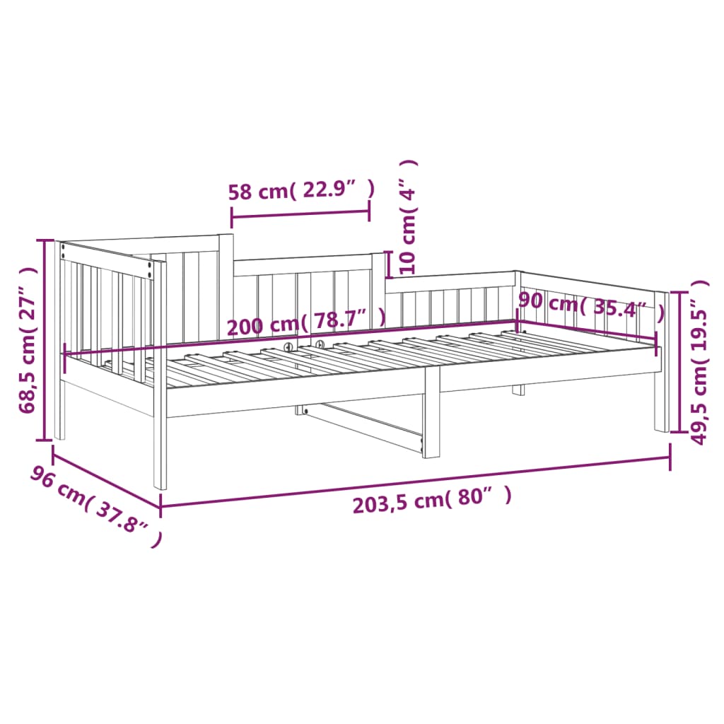 Daybed without mattress 90x200 cm solid pine wood