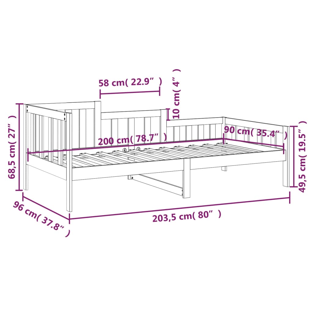 Daybed Black 90x200 cm Solid Pine