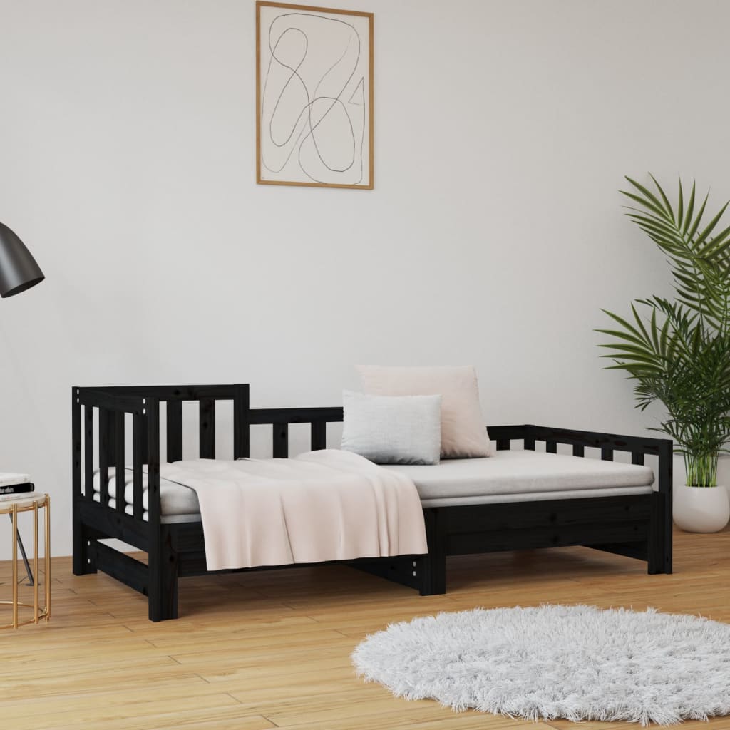 Daybed Extendable Black 2x(80x200) cm Solid Pine