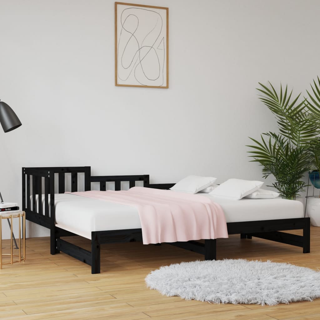 Daybed Extendable Black 2x(80x200) cm Solid Pine