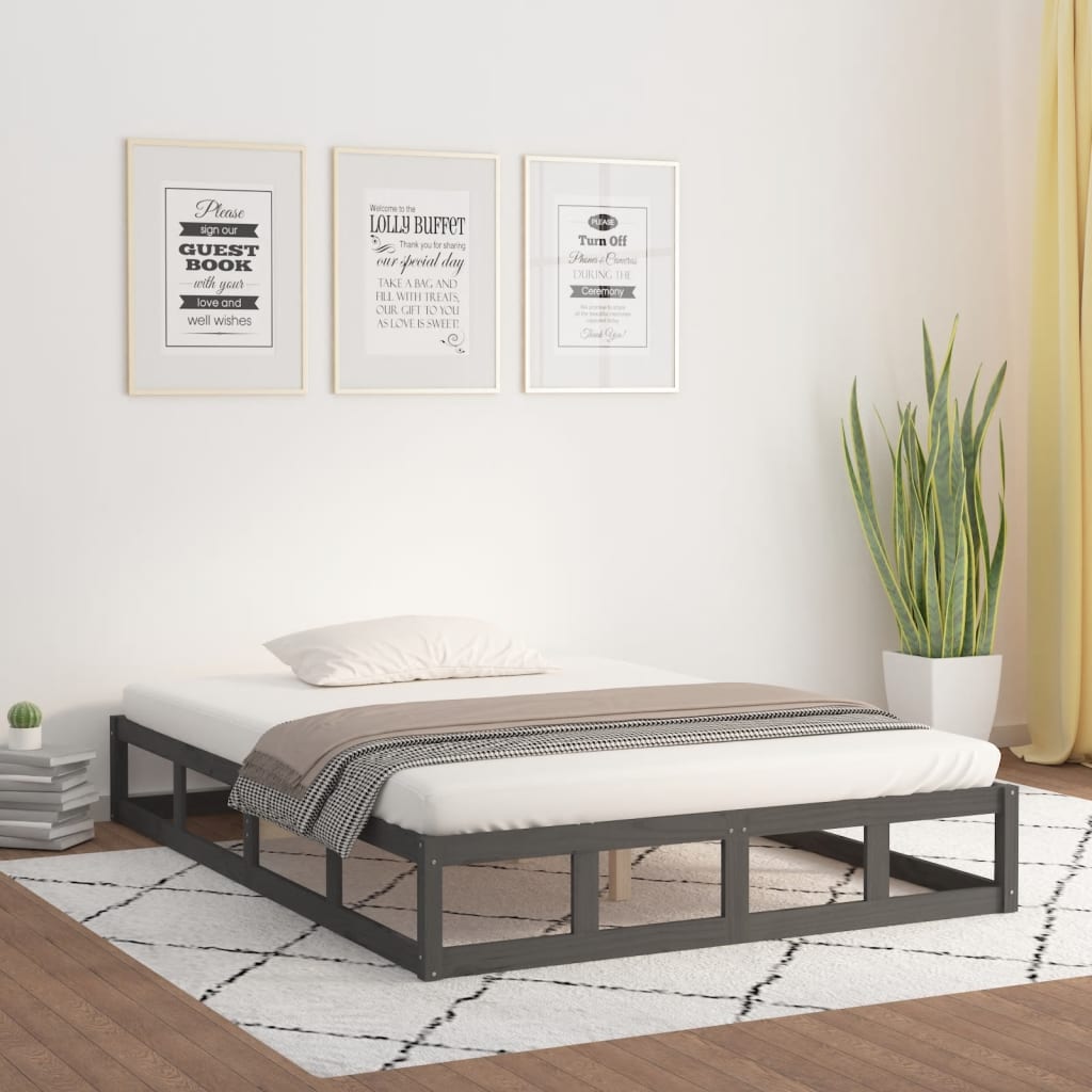 Solid wood bed gray 150x200 cm