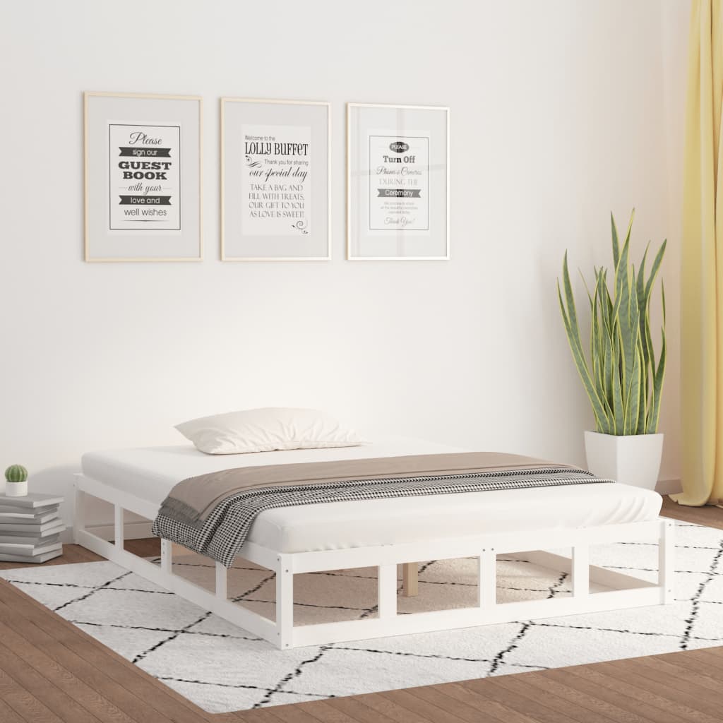 Solid Wood Bed White 200x200 cm