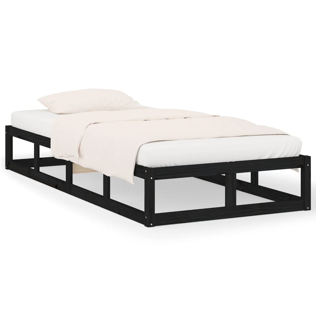 Solid Wood Bed Black 75x190 cm