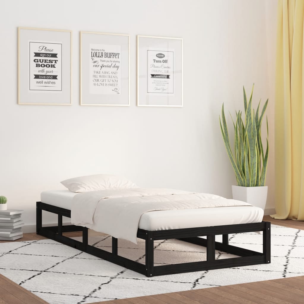 Solid Wood Bed Black 75x190 cm