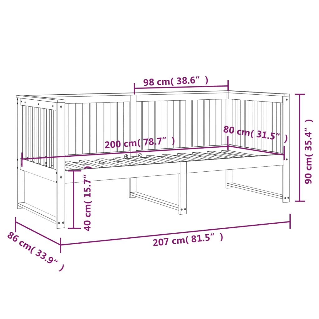 Daybed Grey 80x200 cm Solid Pine Wood