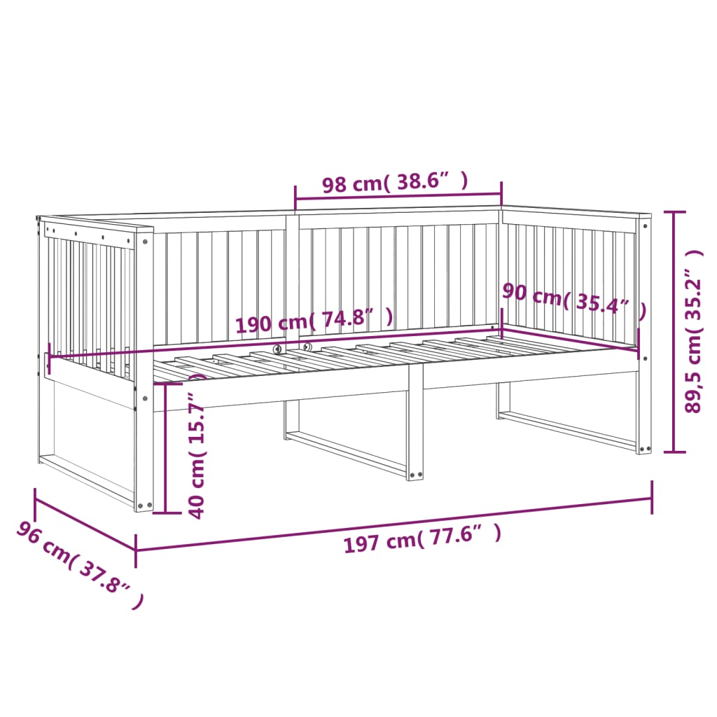 Daybed Grey 90x190 cm Solid Pine Wood