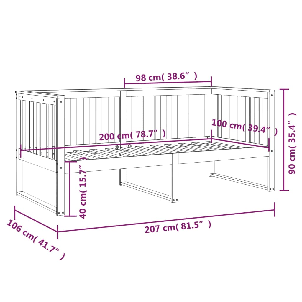 Daybed Black 100x200 cm Solid Pine