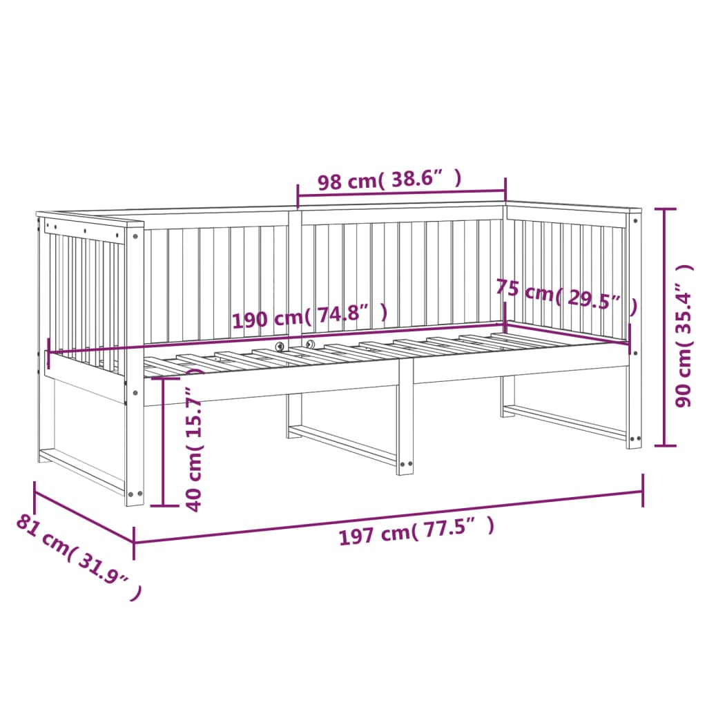 Daybed Grey 75x190 cm Solid Pine Wood