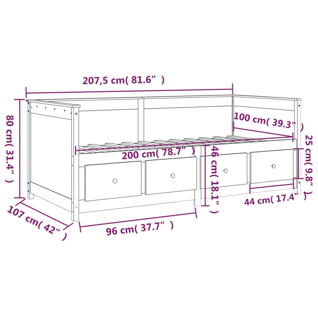 Daybed without mattress white 100x200 cm solid pine wood