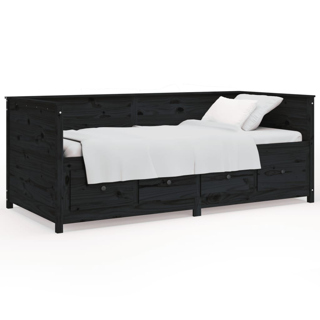 Daybed Black 100x200 cm Solid Pine