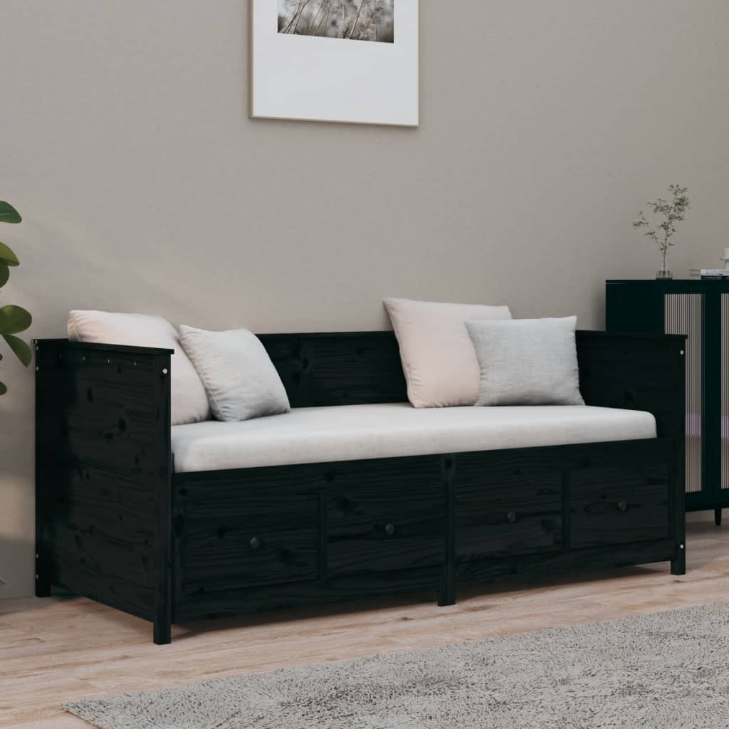 Daybed Black 100x200 cm Solid Pine