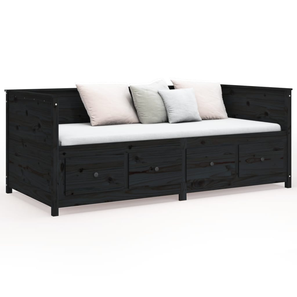 Daybed Black 100x200 cm Solid Pine