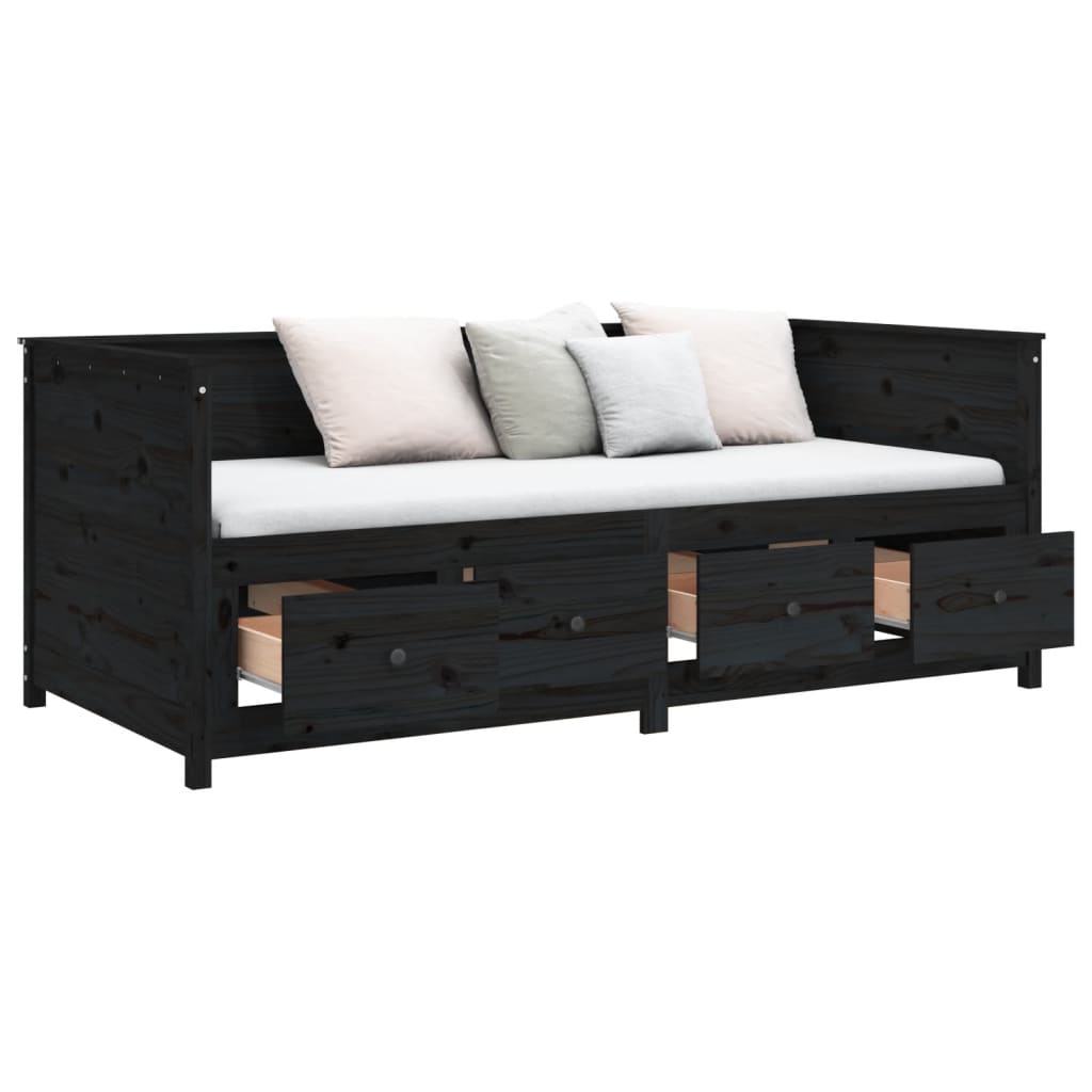 Daybed Black 100x200 cm Solid Pine