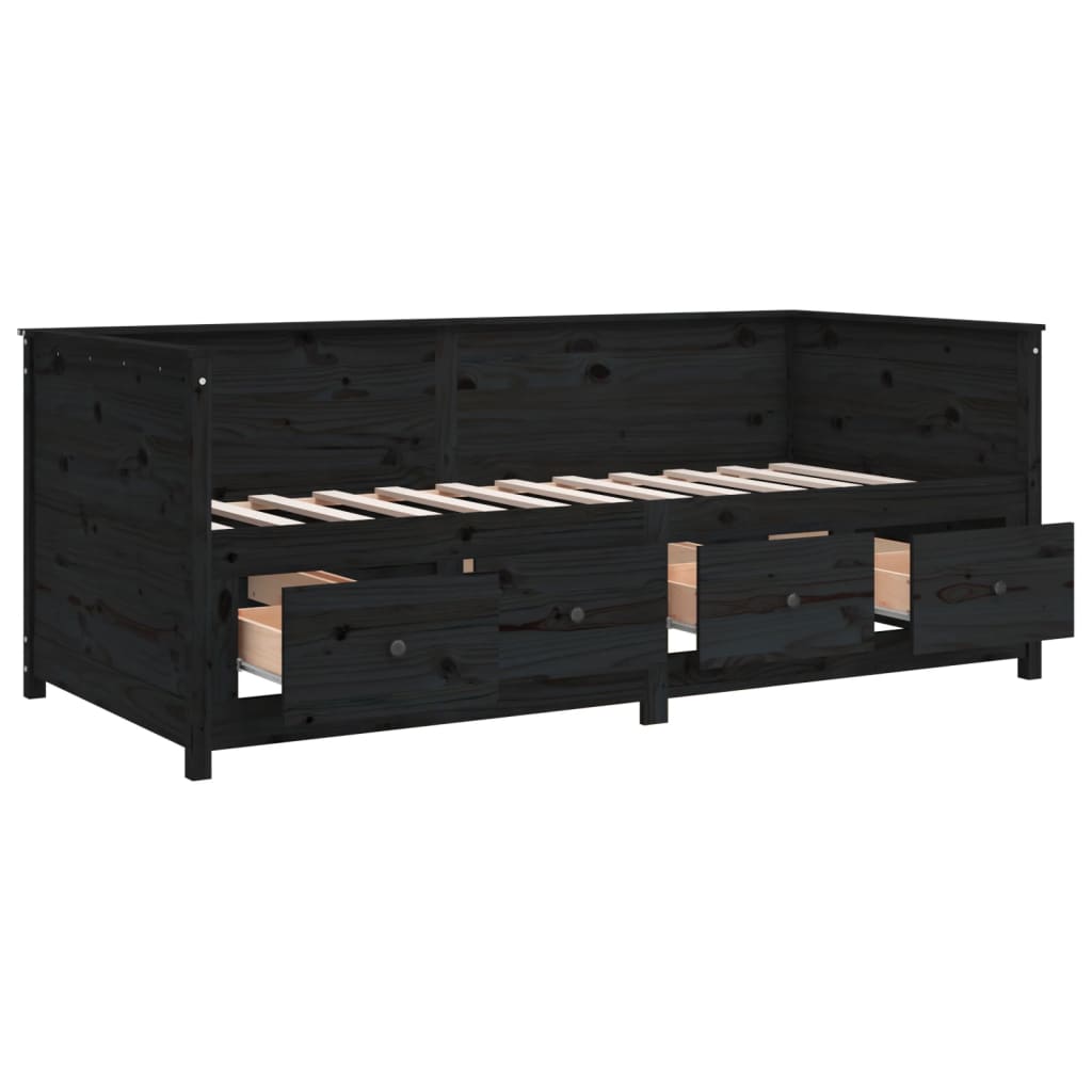 Daybed Black 100x200 cm Solid Pine