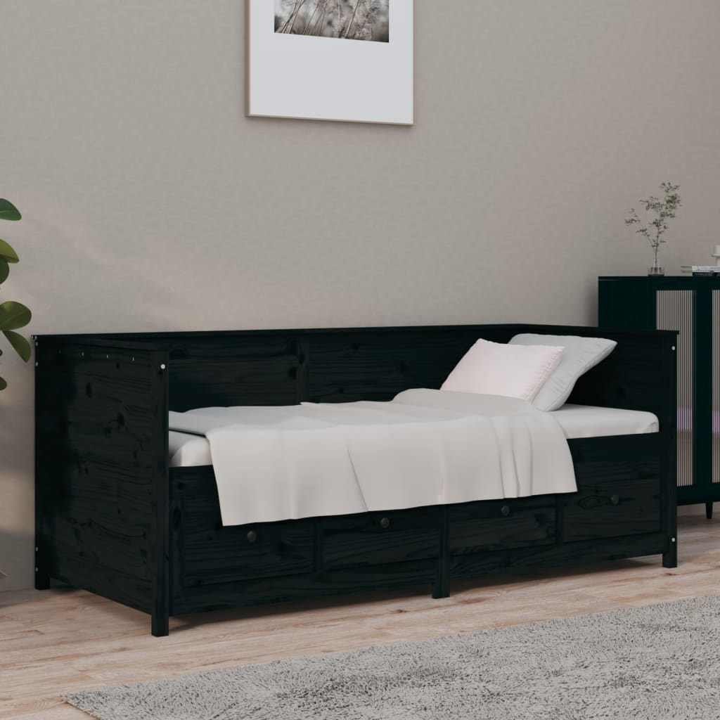 Daybed Black 100x200 cm Solid Pine