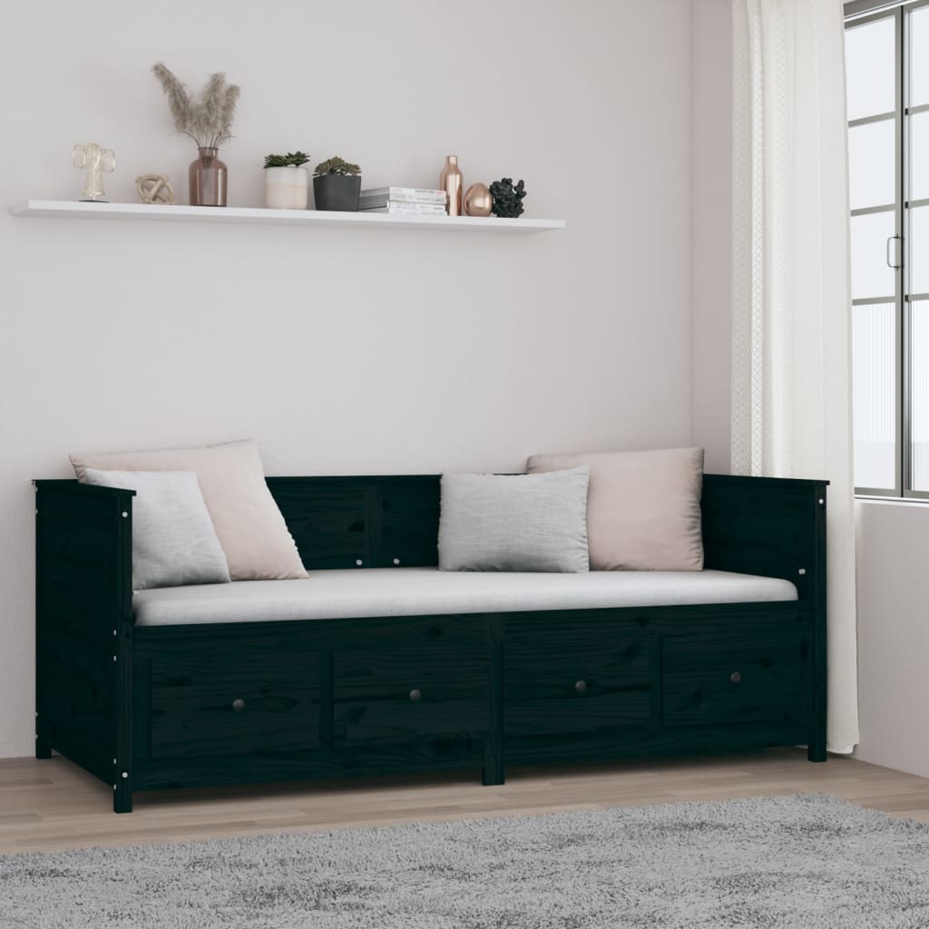 Daybed Black 90x200 cm Solid Pine