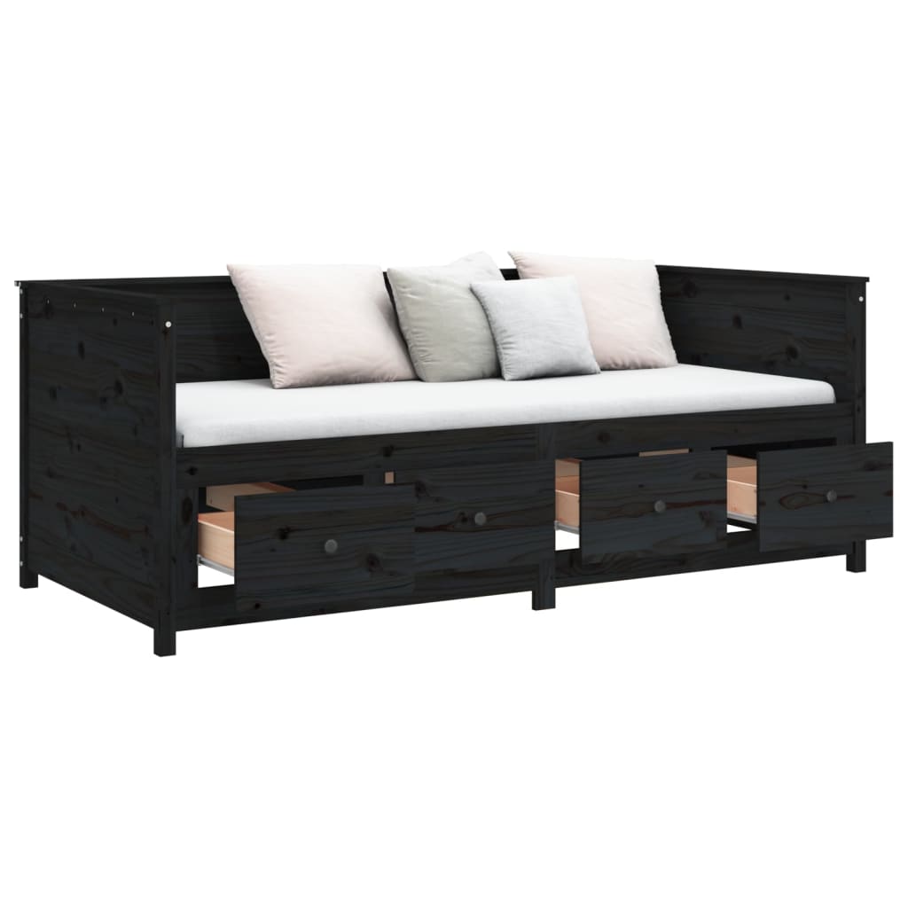 Daybed Black 90x200 cm Solid Pine