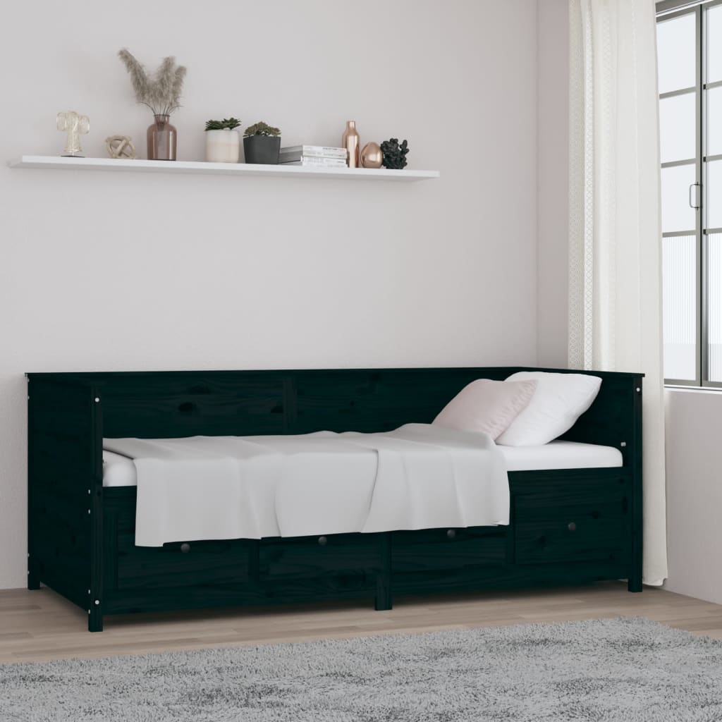 Daybed Black 90x200 cm Solid Pine