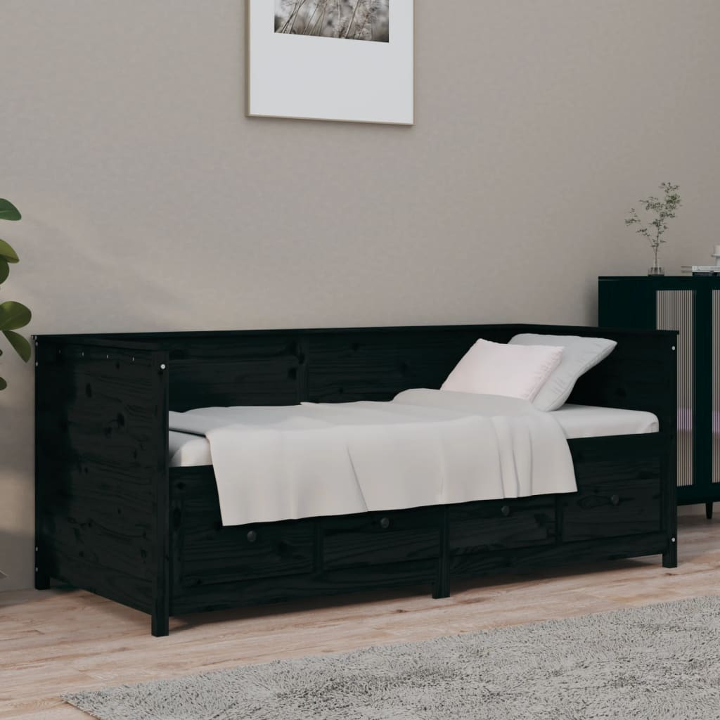 Daybed Black 90x190 cm Solid Pine