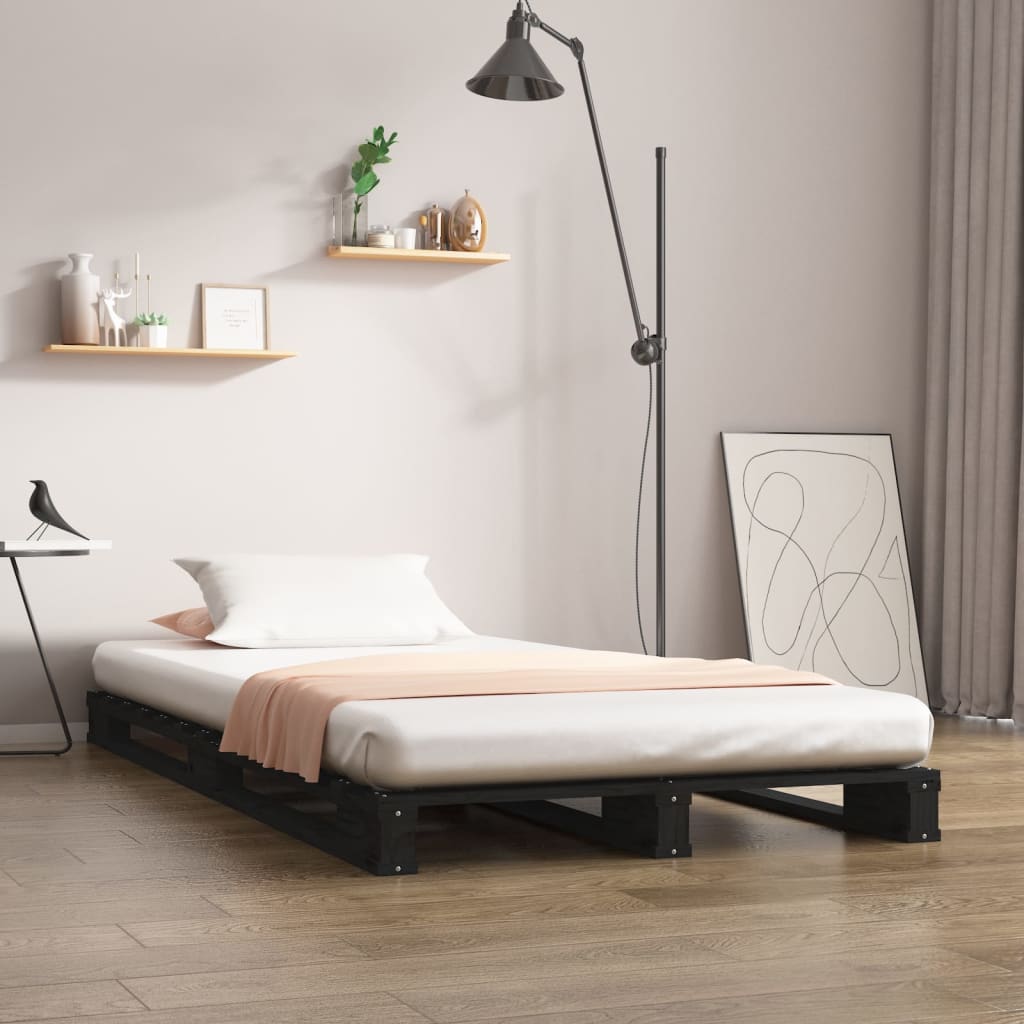 Pallet Bed Black 75x190 cm Solid Pine