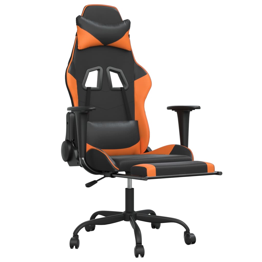 Gaming-Stuhl mit Massage & Fußstütze Schwarz Orange Kunstleder