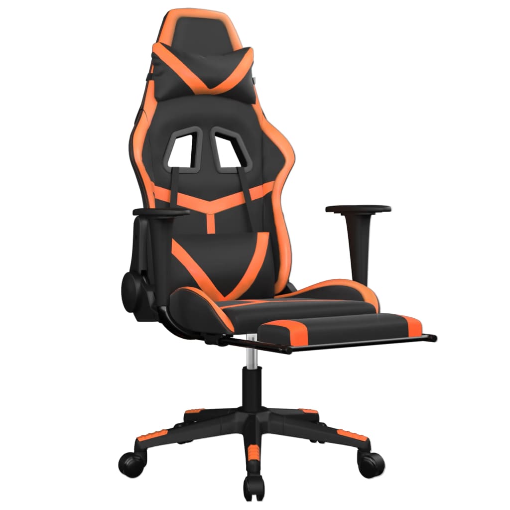 Gaming-Stuhl mit Massage & Fußstütze Schwarz Orange Kunstleder