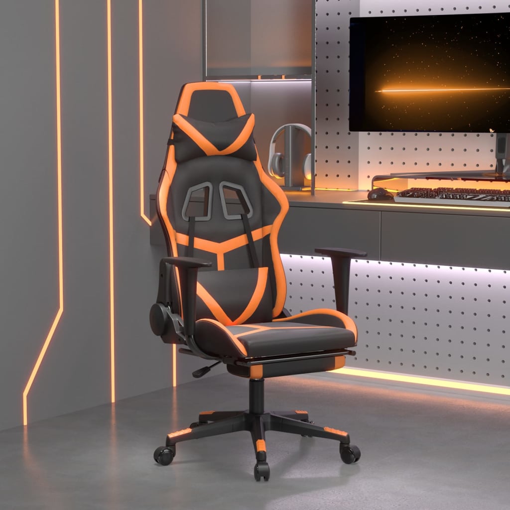 Gaming-Stuhl mit Massage & Fußstütze Schwarz Orange Kunstleder