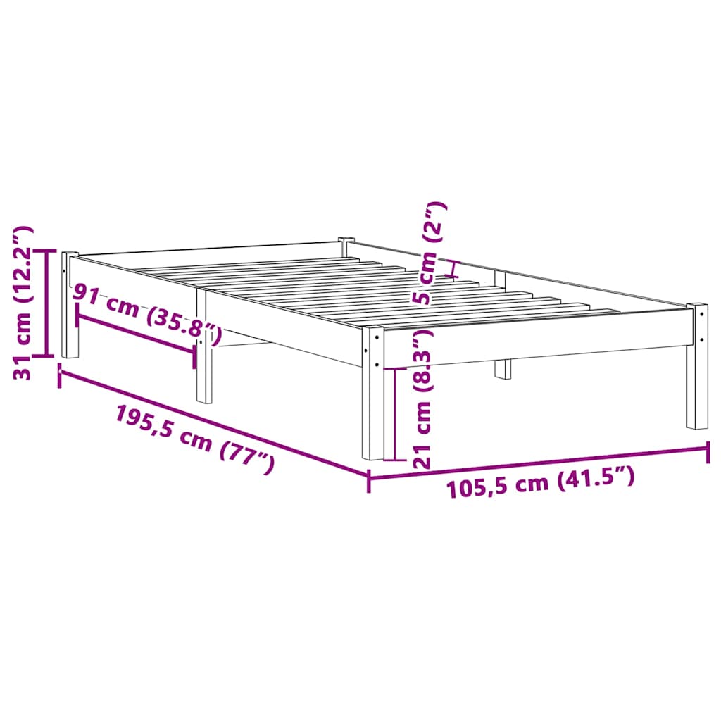 Solid wood bed without mattress 100x190 cm pine