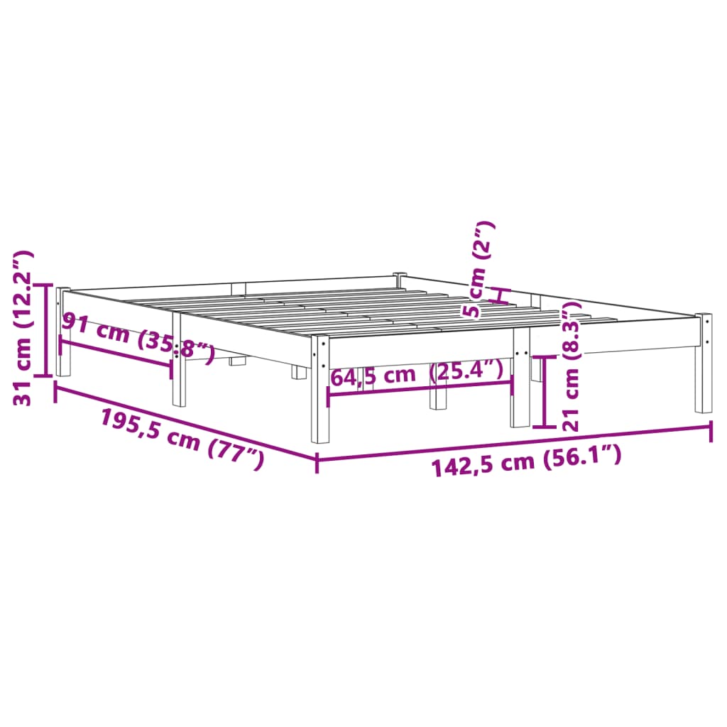 Solid wood bed without mattress 137x190 cm pine