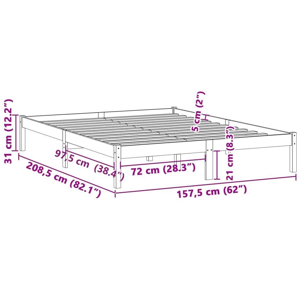 Solid wood bed without mattress 152x203 cm pine