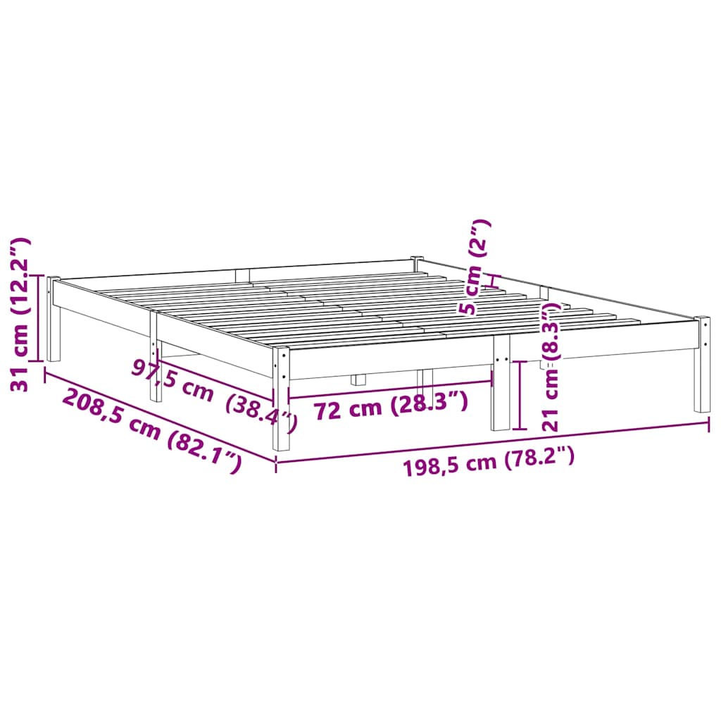 Solid wood bed without mattress 193x203 cm pine