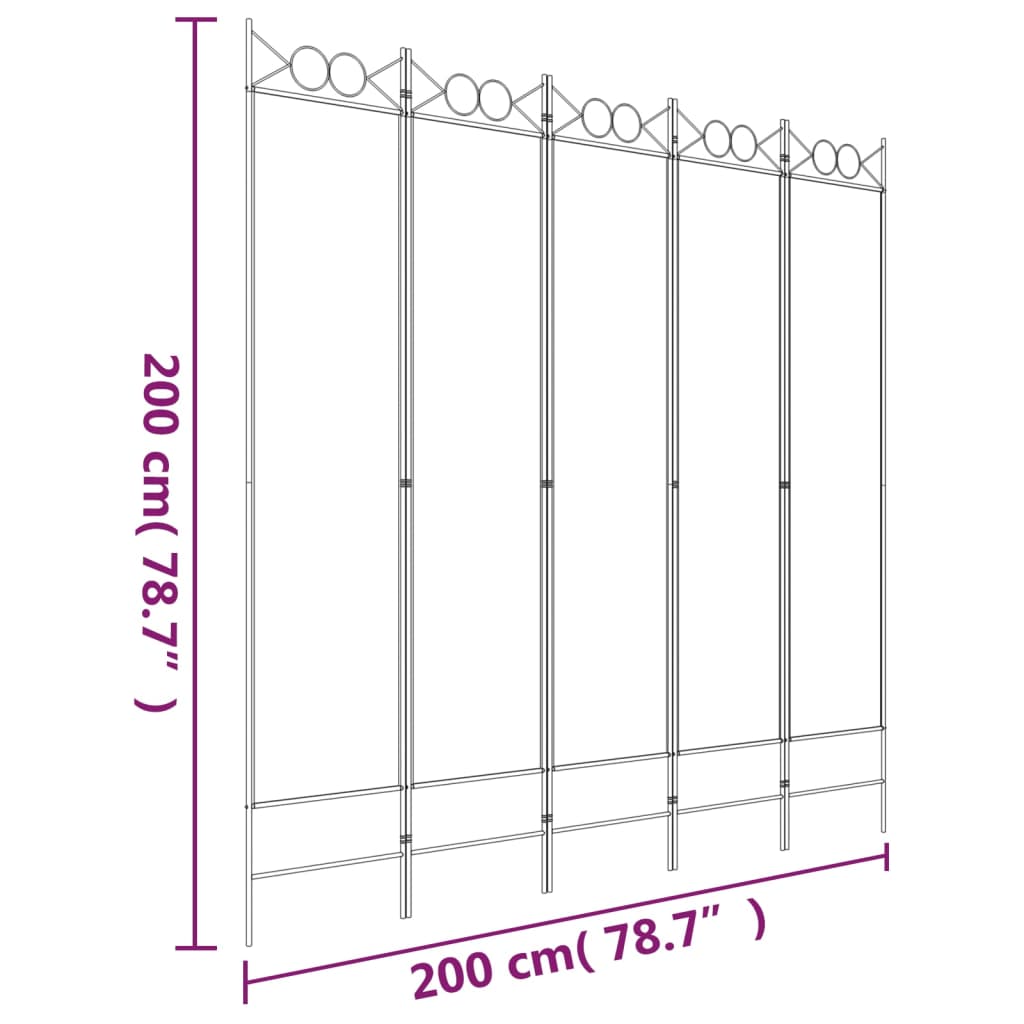 5-tlg. Paravent Braun 200x200 cm Stoff