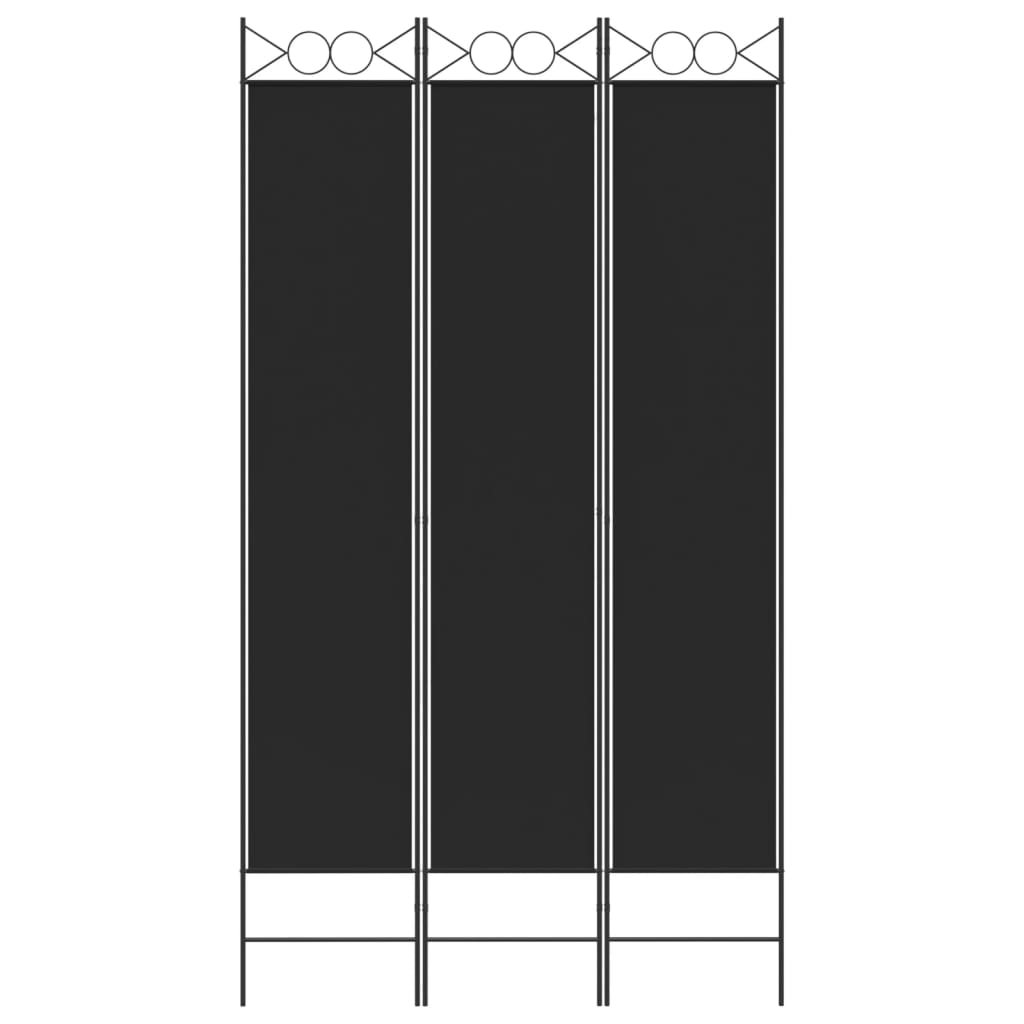 3-tlg. Paravent Schwarz 120x220 cm Stoff