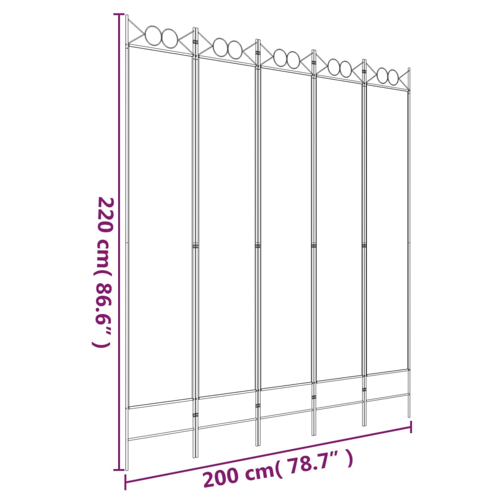 5-tlg. Paravent Braun 200x220 cm Stoff