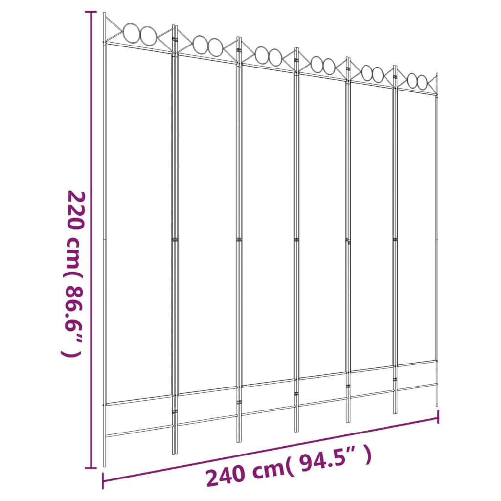 6-tlg. Paravent Braun 200x220 cm Stoff