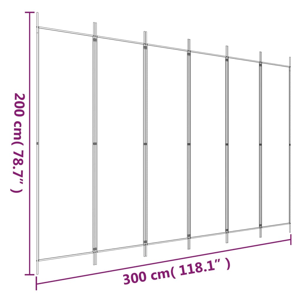 6-tlg. Paravent Braun 300x200 cm Stoff