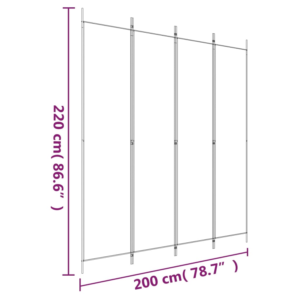 4-tlg. Paravent Schwarz 200x220 cm Stoff