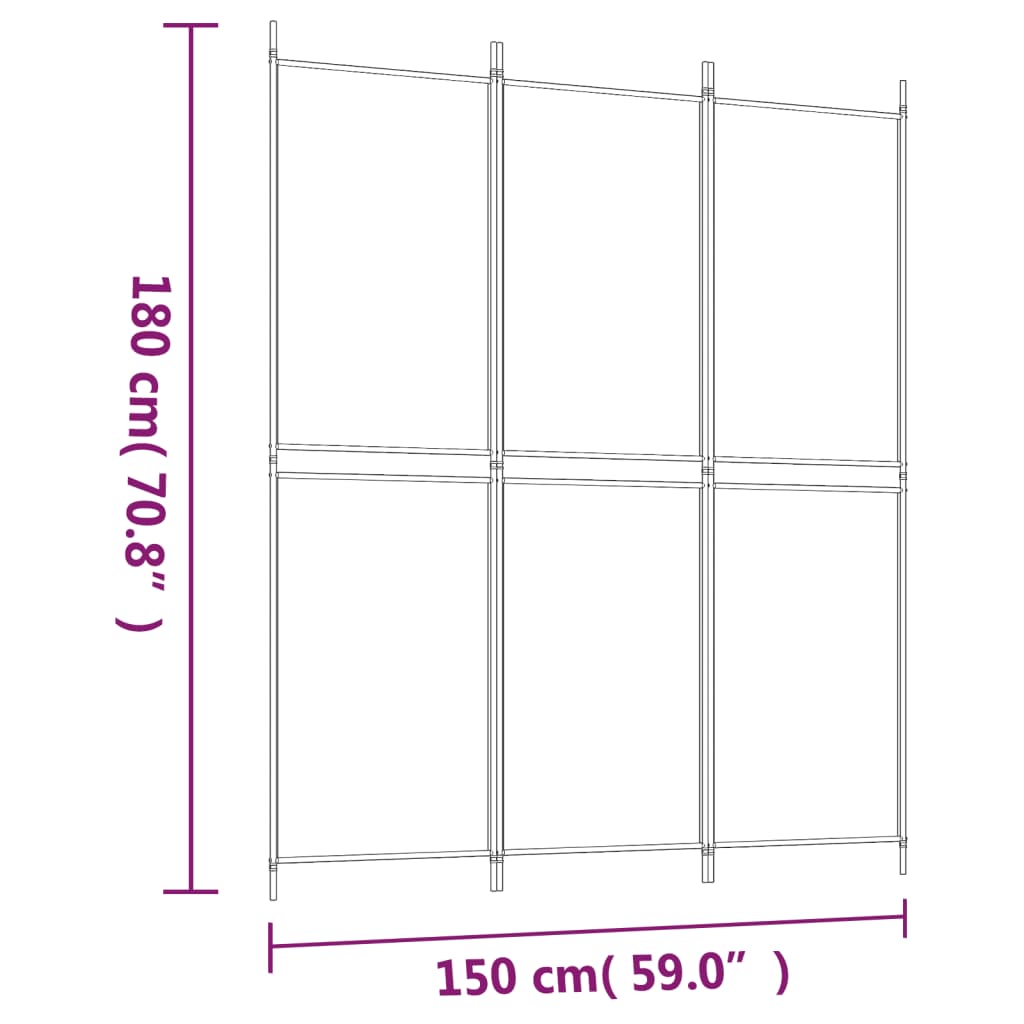 3-tlg. Paravent Anthrazit 150x180 cm Stoff